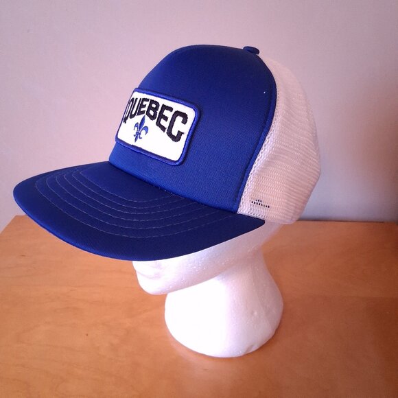 Vintage 1980s Made in Taiwan Quebec Blue & White Trucker Hat Snapback - Picture 2 of 11